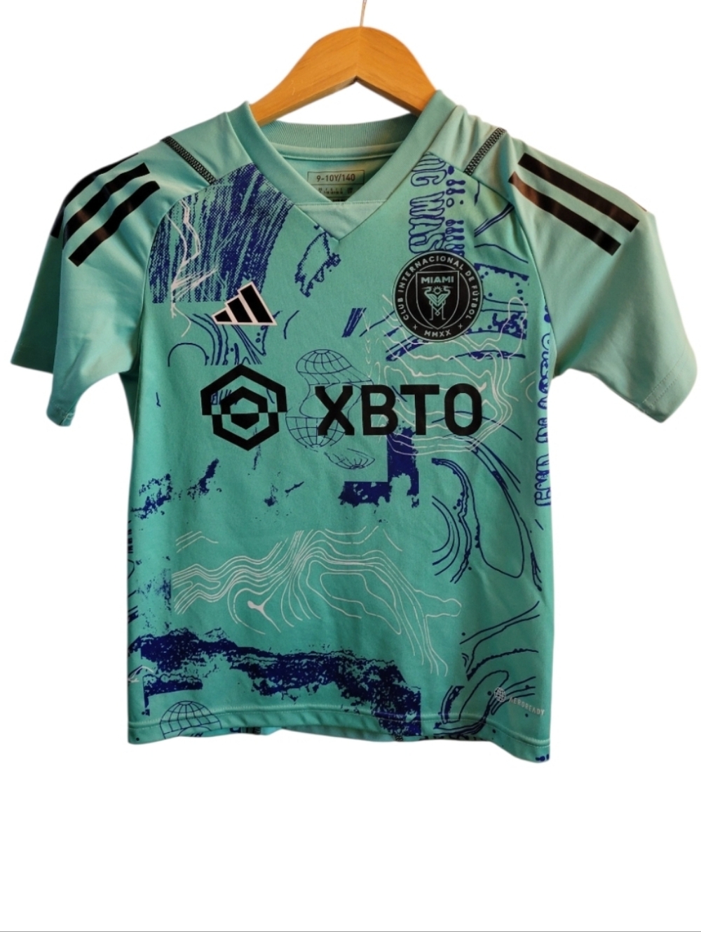 adidas Mint Green & Navy Graphic Kids Soccer Jersey